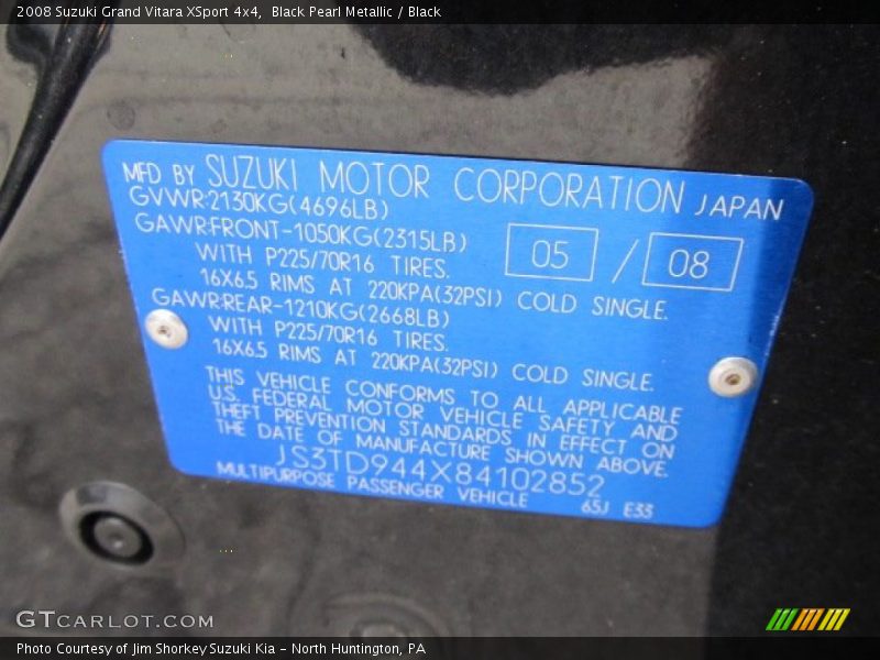 Black Pearl Metallic / Black 2008 Suzuki Grand Vitara XSport 4x4