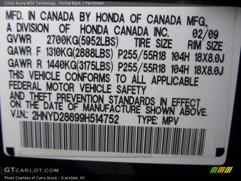 Formal Black / Parchment 2009 Acura MDX Technology