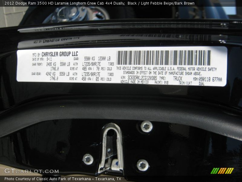 2012 Ram 3500 HD Laramie Longhorn Crew Cab 4x4 Dually Black Color Code PX8