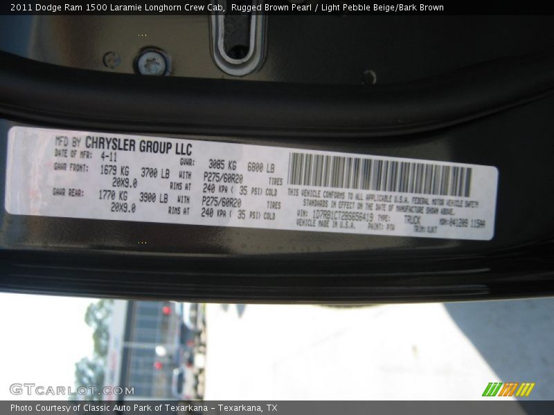 Rugged Brown Pearl / Light Pebble Beige/Bark Brown 2011 Dodge Ram 1500 Laramie Longhorn Crew Cab