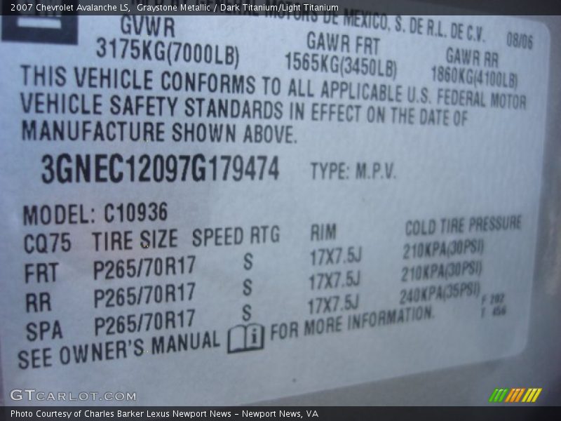 Graystone Metallic / Dark Titanium/Light Titanium 2007 Chevrolet Avalanche LS