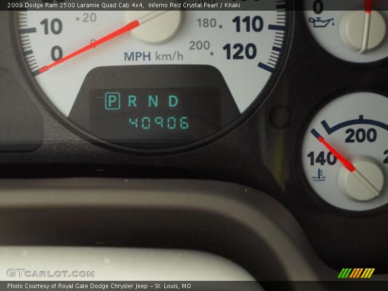 Inferno Red Crystal Pearl / Khaki 2009 Dodge Ram 2500 Laramie Quad Cab 4x4