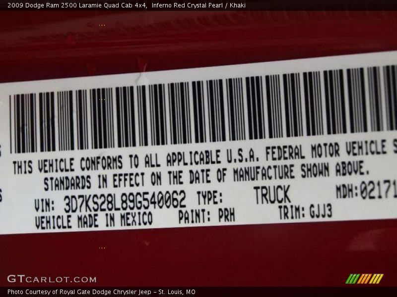 2009 Ram 2500 Laramie Quad Cab 4x4 Inferno Red Crystal Pearl Color Code PRH