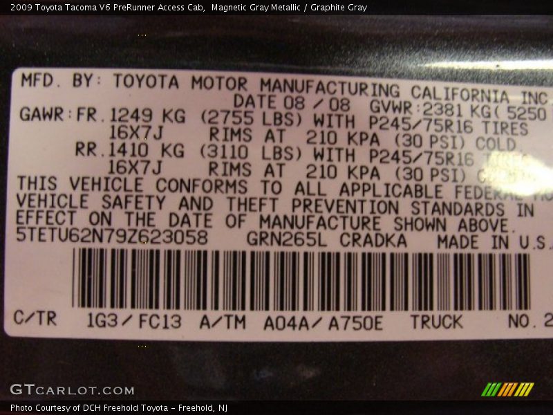 Magnetic Gray Metallic / Graphite Gray 2009 Toyota Tacoma V6 PreRunner Access Cab