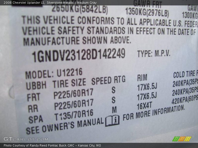Silverstone Metallic / Medium Gray 2008 Chevrolet Uplander LS