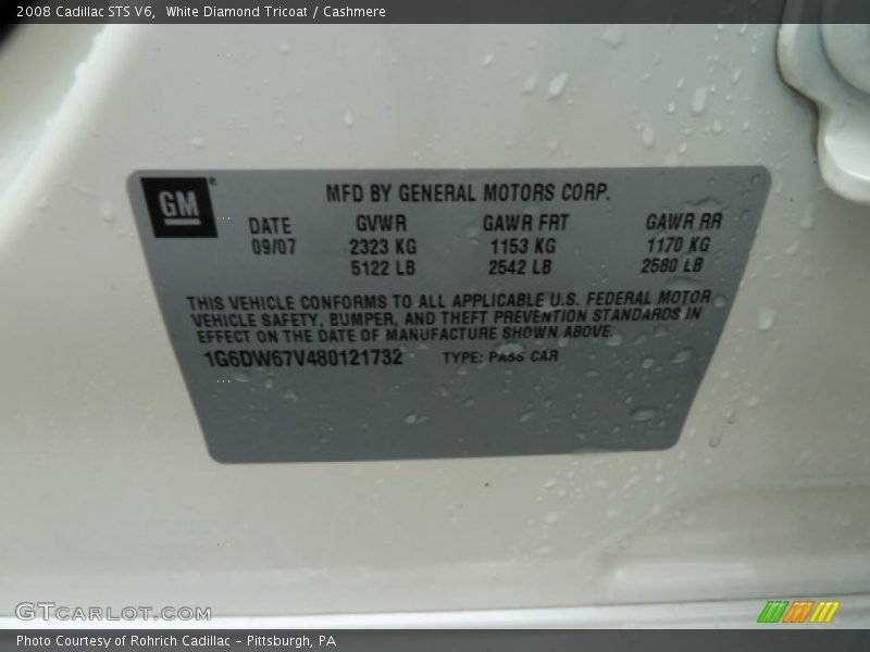 White Diamond Tricoat / Cashmere 2008 Cadillac STS V6
