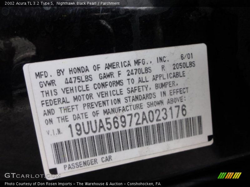 Nighthawk Black Pearl / Parchment 2002 Acura TL 3.2 Type S
