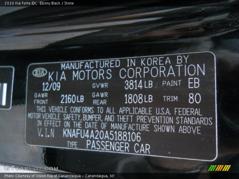 Ebony Black / Stone 2010 Kia Forte EX