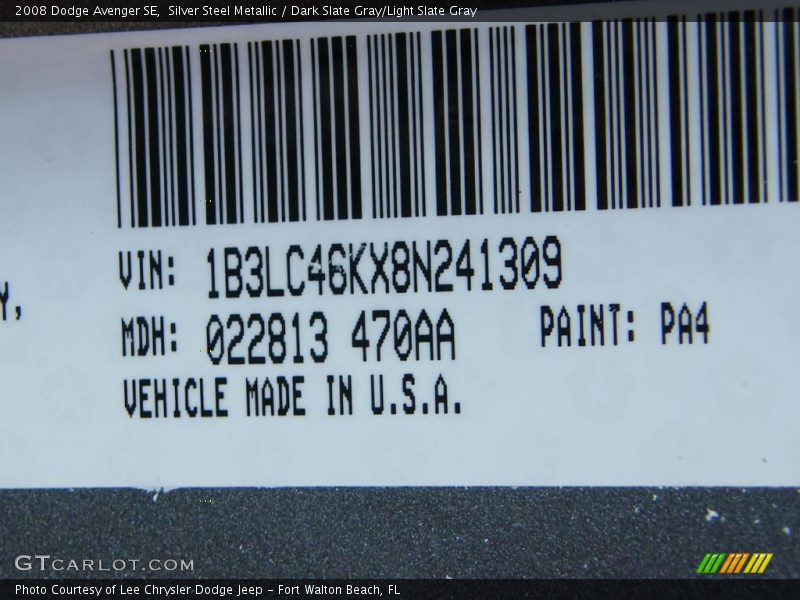 Silver Steel Metallic / Dark Slate Gray/Light Slate Gray 2008 Dodge Avenger SE