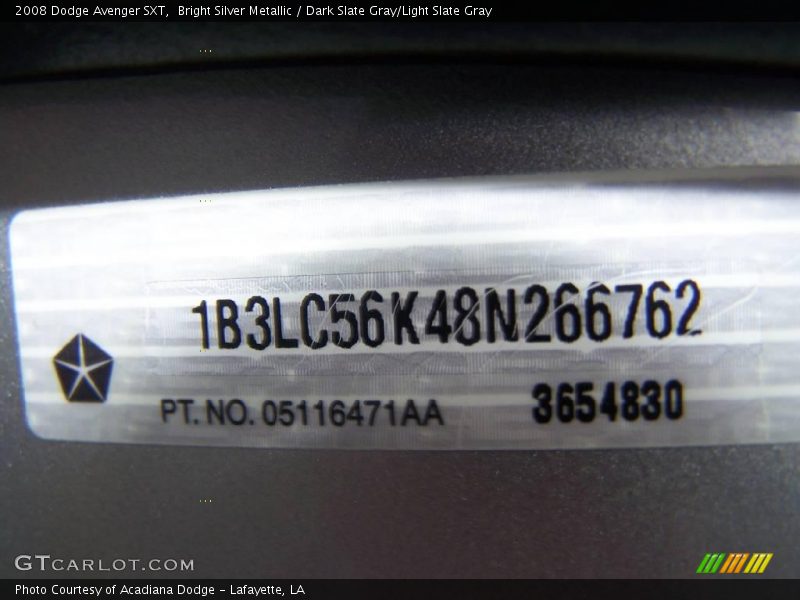 Bright Silver Metallic / Dark Slate Gray/Light Slate Gray 2008 Dodge Avenger SXT