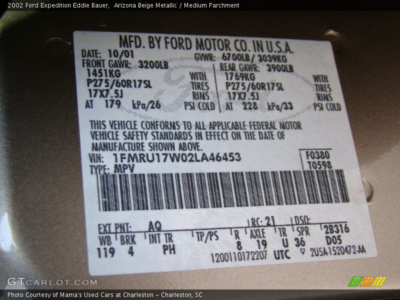 Arizona Beige Metallic / Medium Parchment 2002 Ford Expedition Eddie Bauer