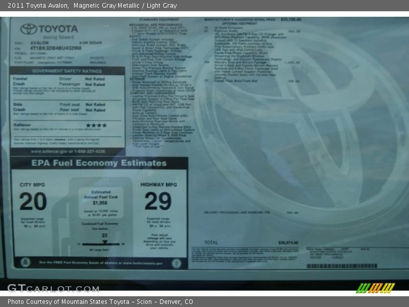 Magnetic Gray Metallic / Light Gray 2011 Toyota Avalon