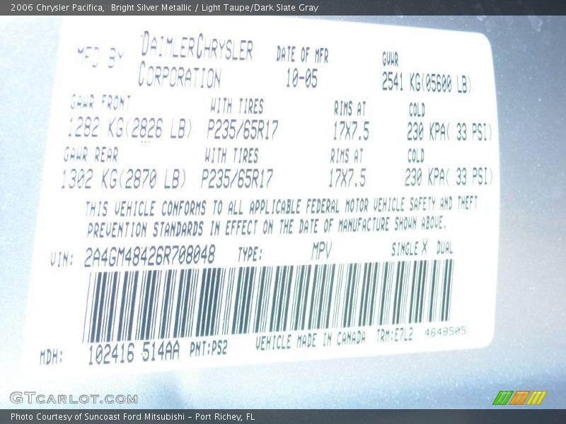 Bright Silver Metallic / Light Taupe/Dark Slate Gray 2006 Chrysler Pacifica