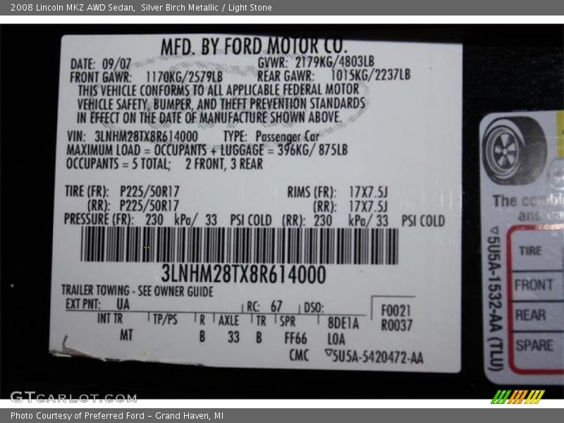 Silver Birch Metallic / Light Stone 2008 Lincoln MKZ AWD Sedan