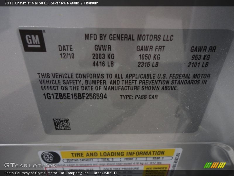 Silver Ice Metallic / Titanium 2011 Chevrolet Malibu LS