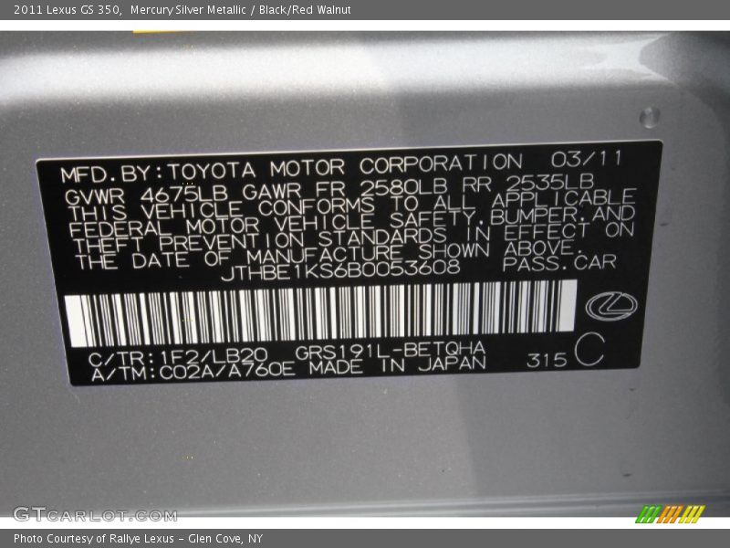 2011 GS 350 Mercury Silver Metallic Color Code 1F2