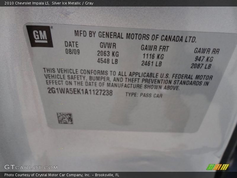 Silver Ice Metallic / Gray 2010 Chevrolet Impala LS