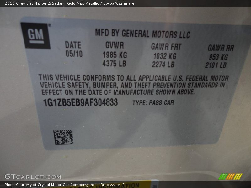 Gold Mist Metallic / Cocoa/Cashmere 2010 Chevrolet Malibu LS Sedan