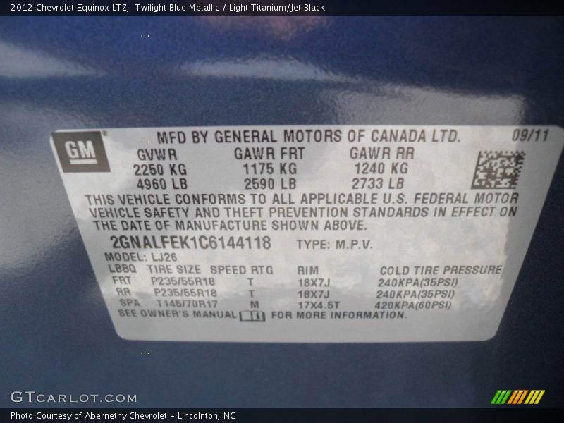 Twilight Blue Metallic / Light Titanium/Jet Black 2012 Chevrolet Equinox LTZ