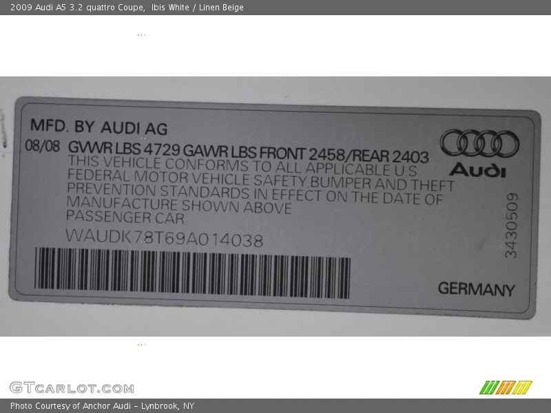 Ibis White / Linen Beige 2009 Audi A5 3.2 quattro Coupe
