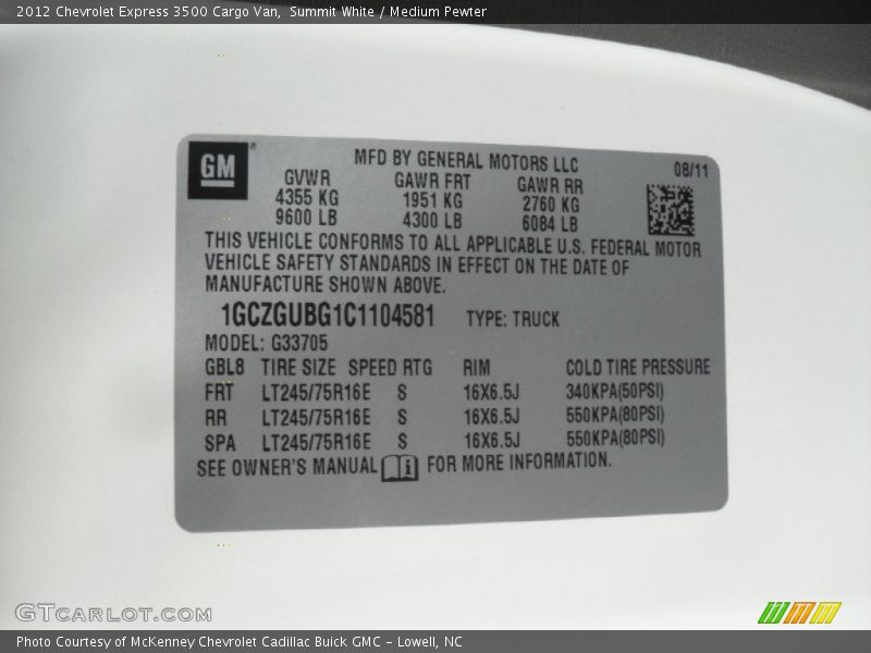 Summit White / Medium Pewter 2012 Chevrolet Express 3500 Cargo Van