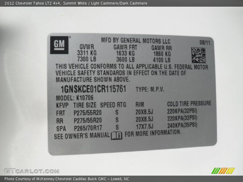 Summit White / Light Cashmere/Dark Cashmere 2012 Chevrolet Tahoe LTZ 4x4