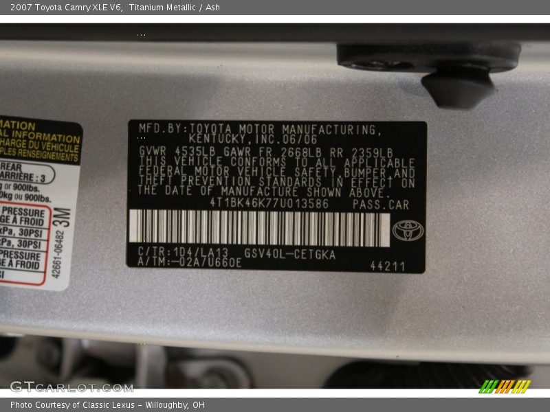 Titanium Metallic / Ash 2007 Toyota Camry XLE V6