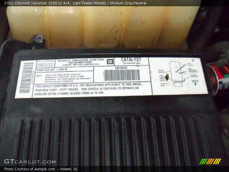 Info Tag of 2002 Suburban 1500 LS 4x4