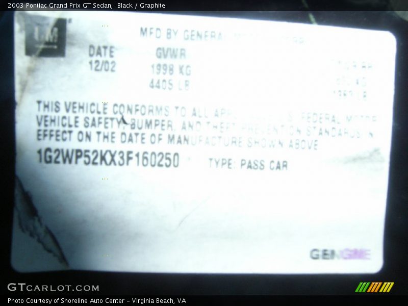 Black / Graphite 2003 Pontiac Grand Prix GT Sedan