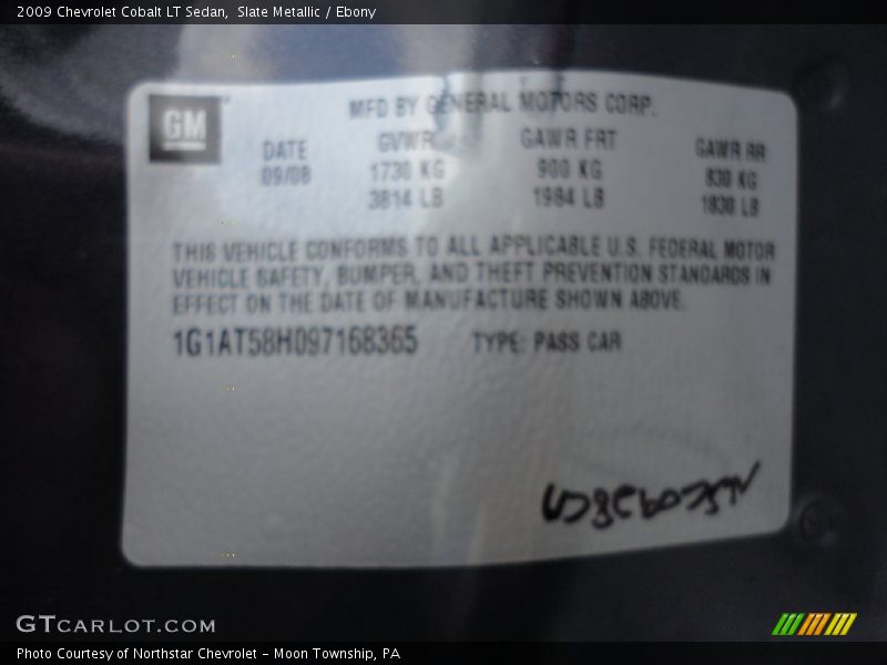 Slate Metallic / Ebony 2009 Chevrolet Cobalt LT Sedan