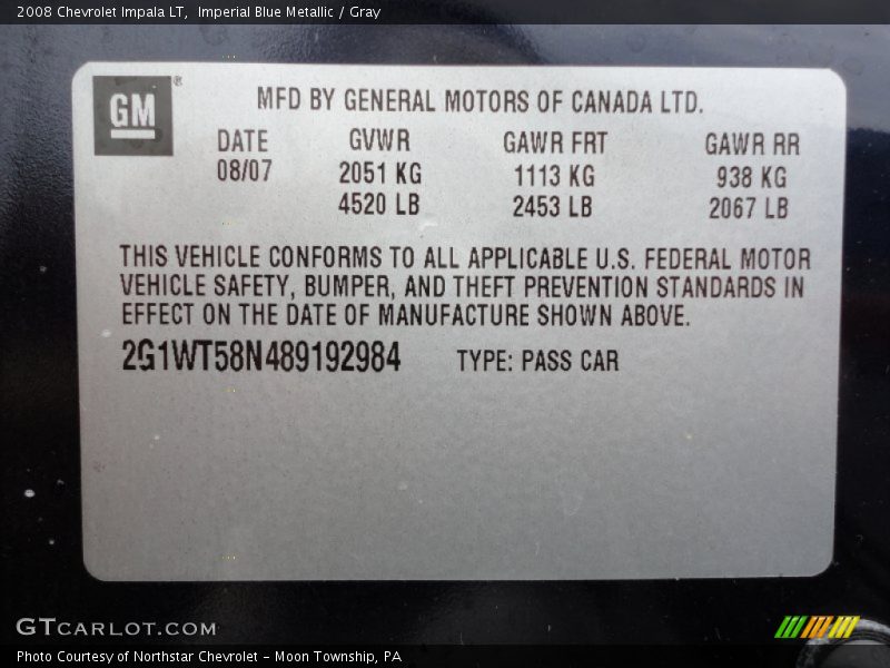 Imperial Blue Metallic / Gray 2008 Chevrolet Impala LT
