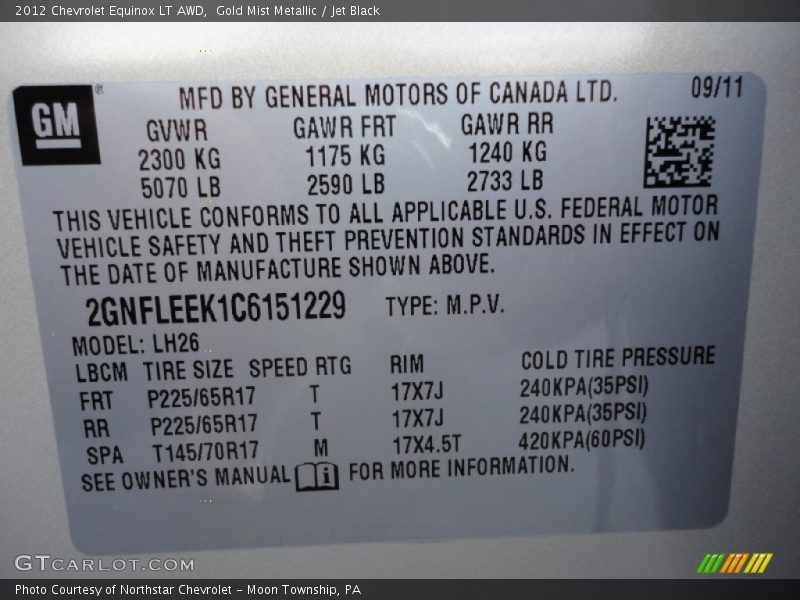 Gold Mist Metallic / Jet Black 2012 Chevrolet Equinox LT AWD