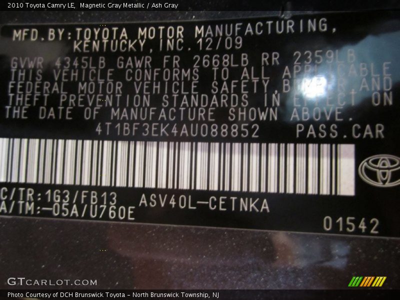 Magnetic Gray Metallic / Ash Gray 2010 Toyota Camry LE