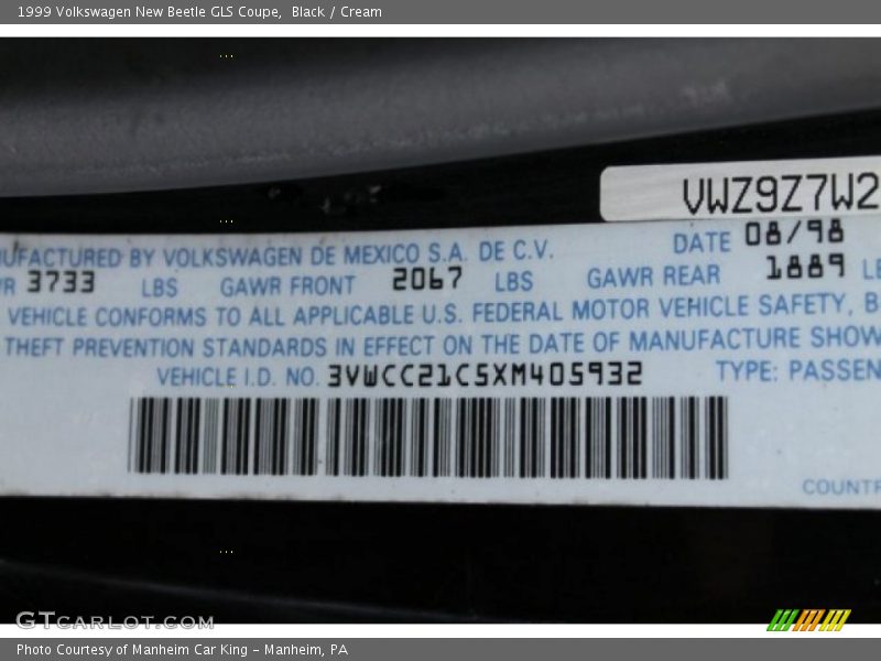 Black / Cream 1999 Volkswagen New Beetle GLS Coupe