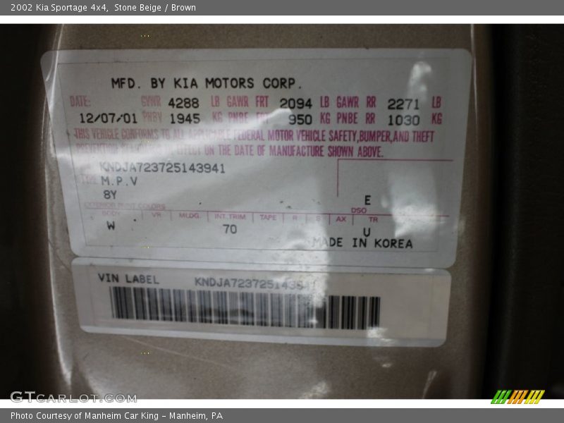 Stone Beige / Brown 2002 Kia Sportage 4x4