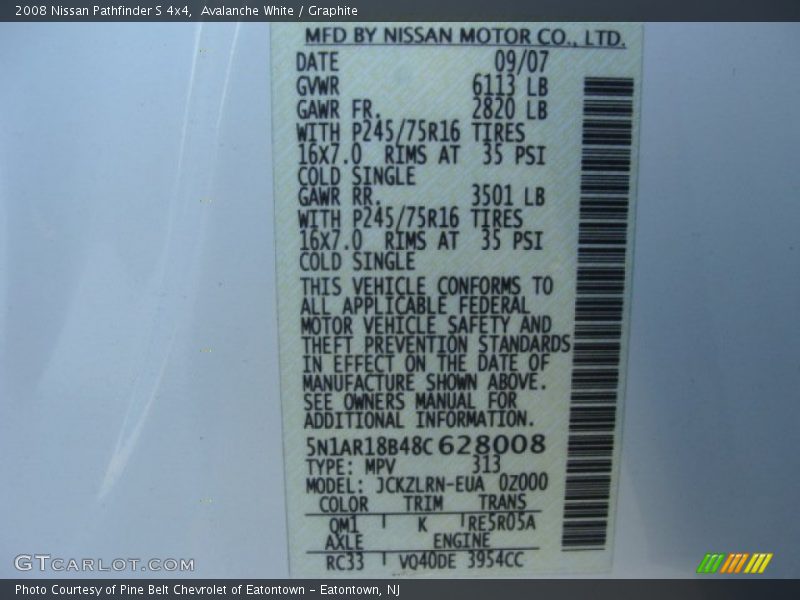 Avalanche White / Graphite 2008 Nissan Pathfinder S 4x4