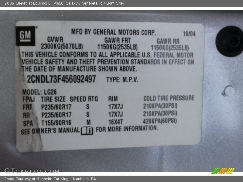 Galaxy Silver Metallic / Light Gray 2005 Chevrolet Equinox LT AWD