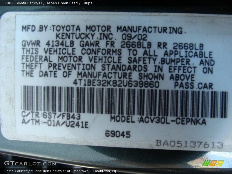 Aspen Green Pearl / Taupe 2002 Toyota Camry LE