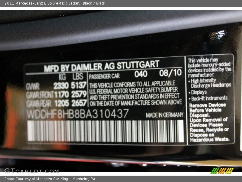 Black / Black 2011 Mercedes-Benz E 350 4Matic Sedan