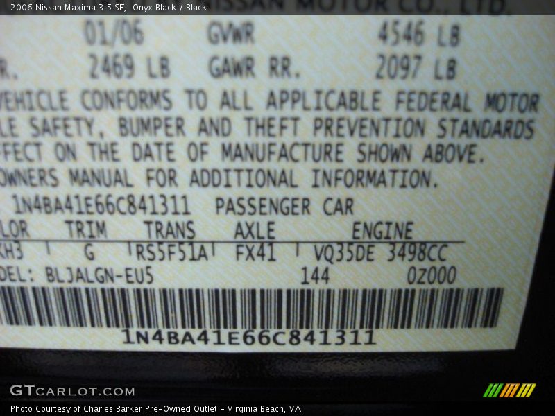 Onyx Black / Black 2006 Nissan Maxima 3.5 SE