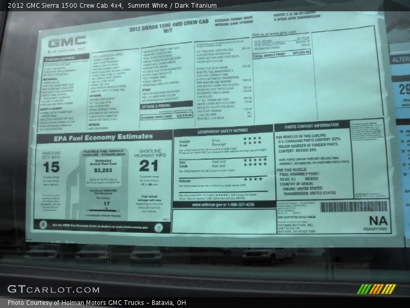  2012 Sierra 1500 Crew Cab 4x4 Window Sticker