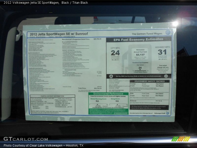  2012 Jetta SE SportWagen Window Sticker