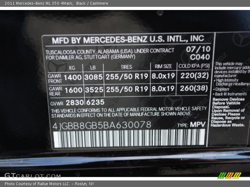 Black / Cashmere 2011 Mercedes-Benz ML 350 4Matic
