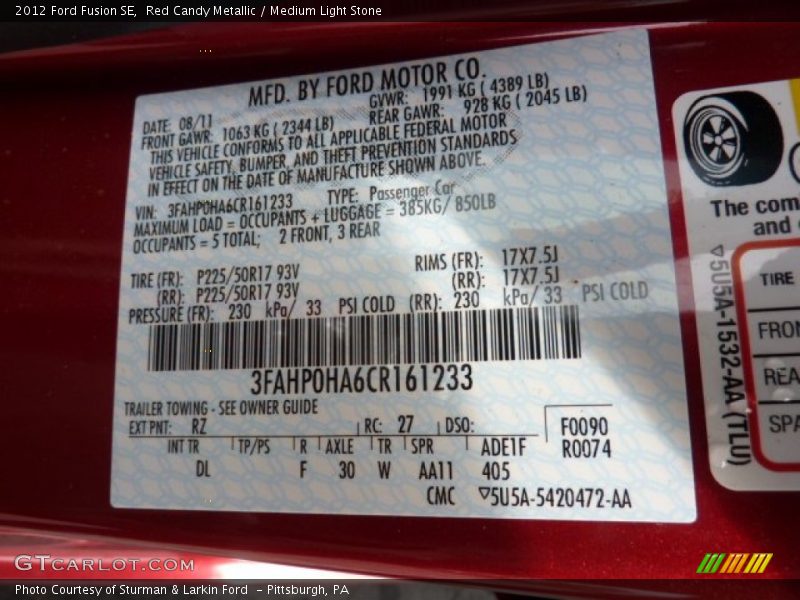 Red Candy Metallic / Medium Light Stone 2012 Ford Fusion SE