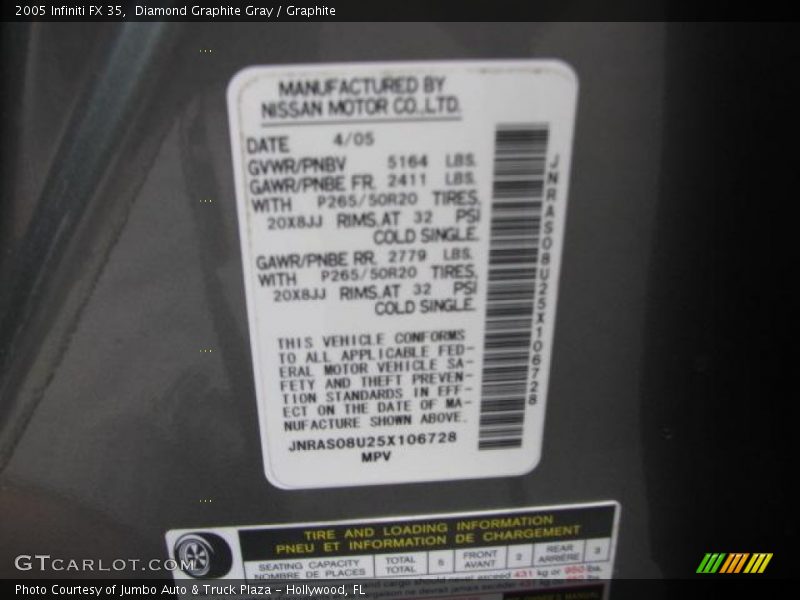 Diamond Graphite Gray / Graphite 2005 Infiniti FX 35
