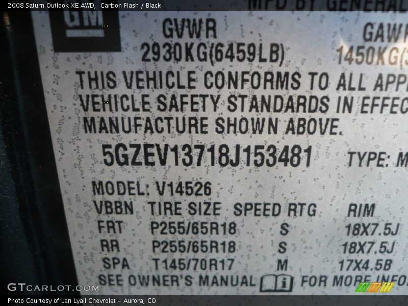 Carbon Flash / Black 2008 Saturn Outlook XE AWD