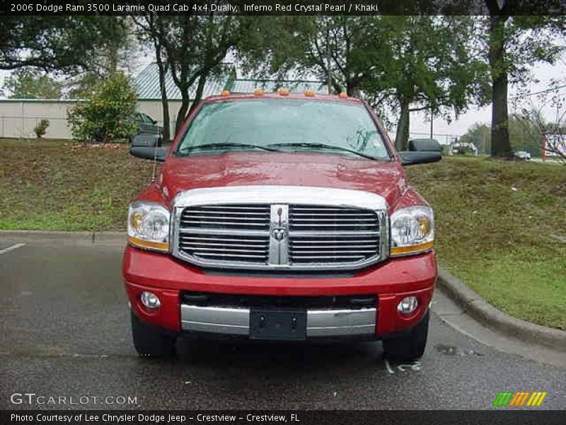 Inferno Red Crystal Pearl / Khaki 2006 Dodge Ram 3500 Laramie Quad Cab 4x4 Dually