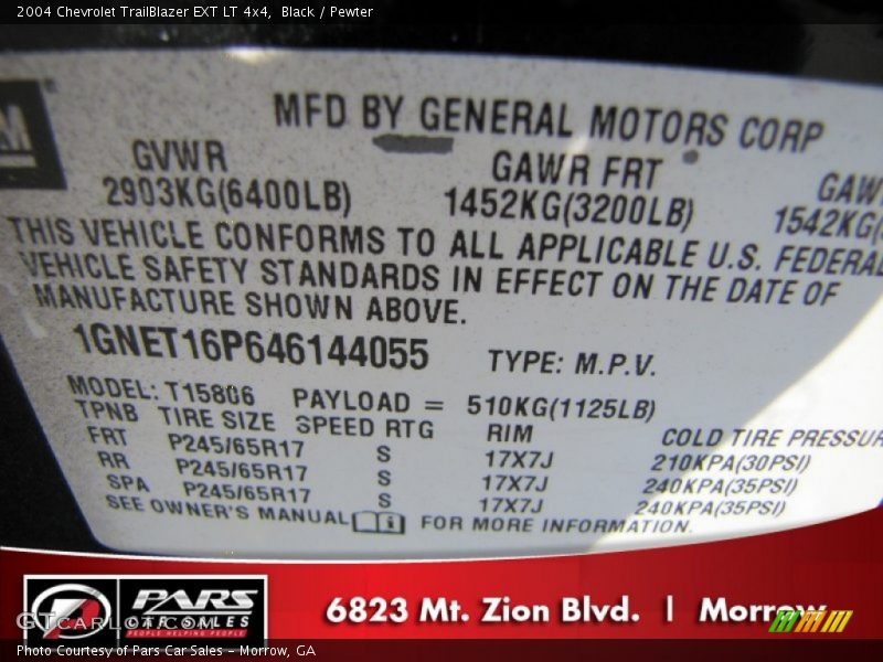 Black / Pewter 2004 Chevrolet TrailBlazer EXT LT 4x4