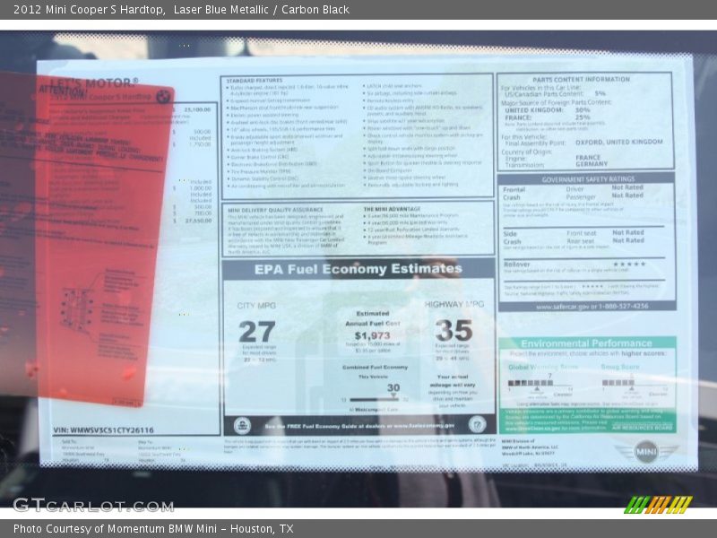 Laser Blue Metallic / Carbon Black 2012 Mini Cooper S Hardtop