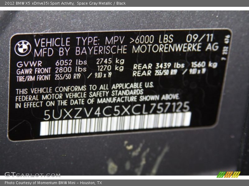 Space Gray Metallic / Black 2012 BMW X5 xDrive35i Sport Activity